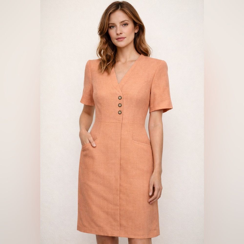 Harve Benard Vintage Peach Button-Front Shoulder Pad Dress